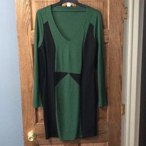 green and black long sleeve dress